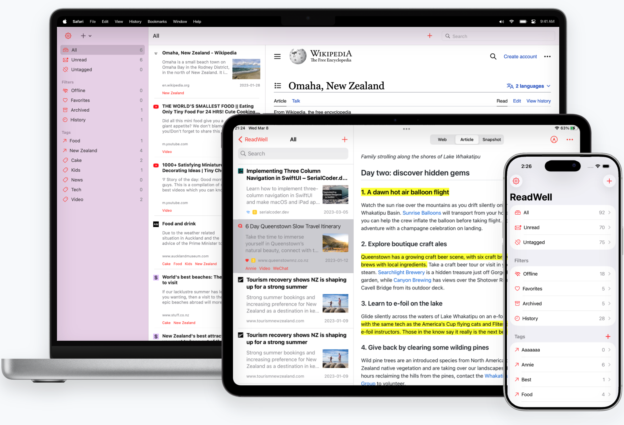 ReadWell shown on Mac, iPad, and iPhone
